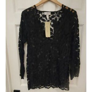 J. Valdi black lace swimsuit coverup eyelet New See through